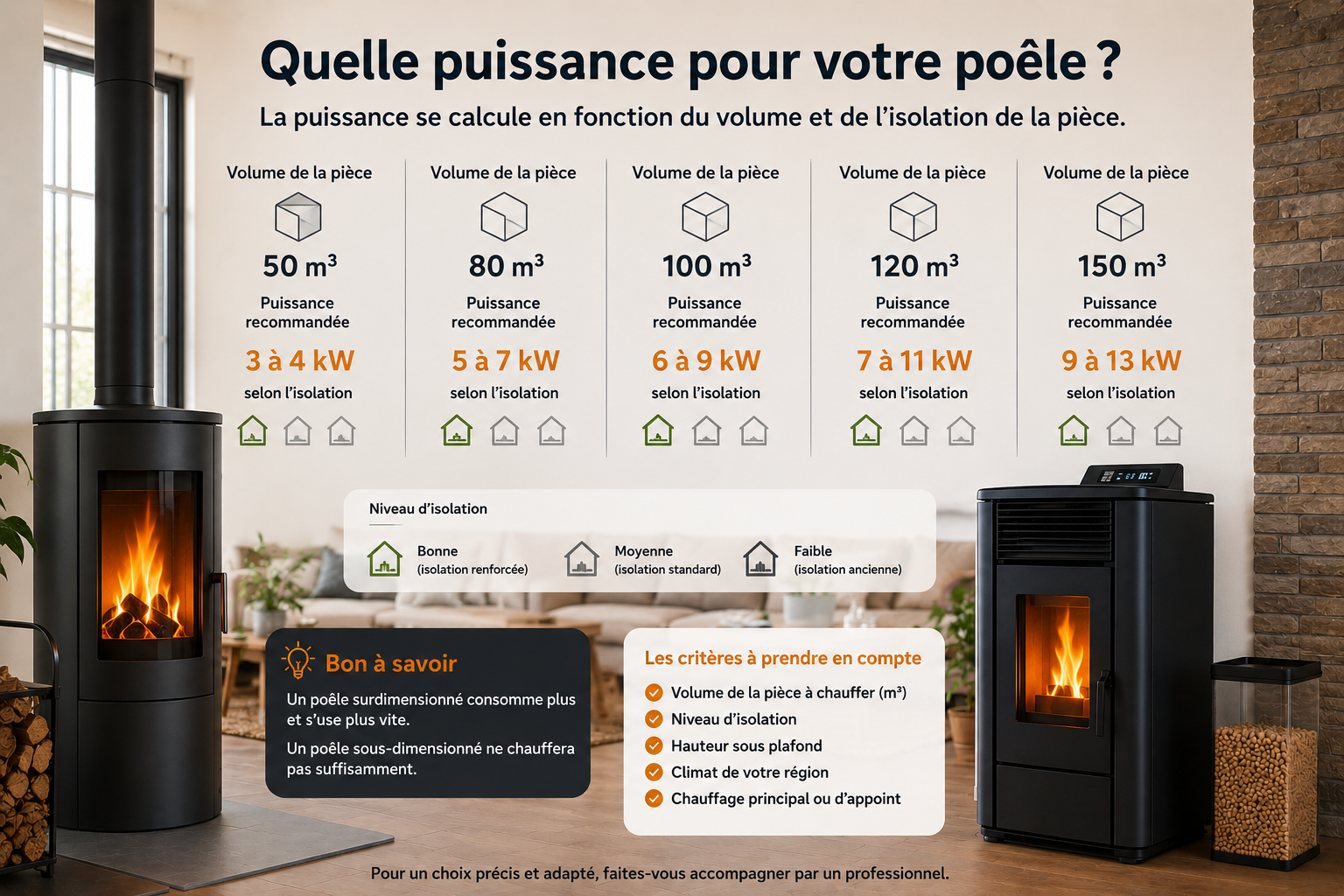 Quelle puissance choisir pour un poêle à bois ou à granulés ?